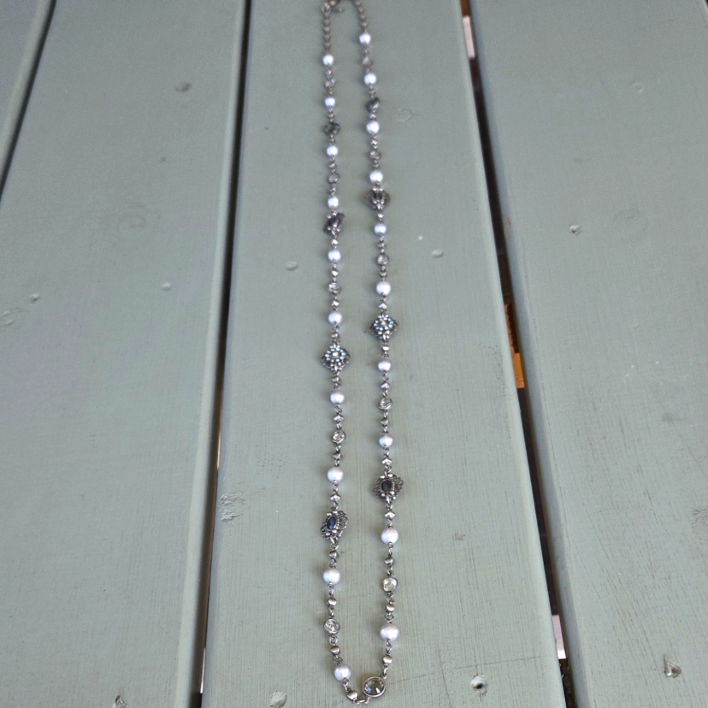 Sorrelli Vintage Inspired Silver and Pearl Long Starion Necklace
